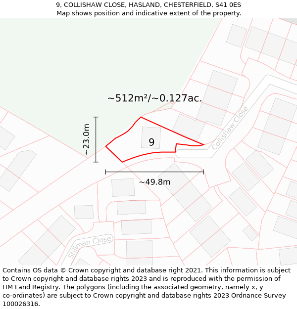 9, COLLISHAW CLOSE, HASLAND, CHESTERFIELD, S41 0ES: Plot and title map