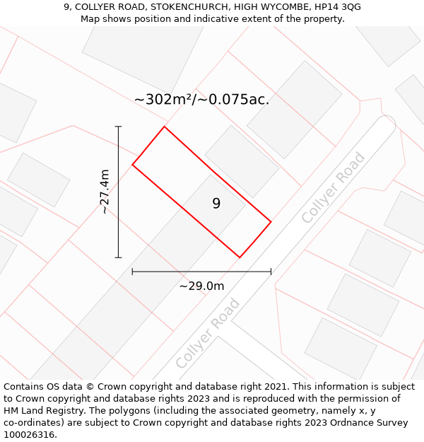 9, COLLYER ROAD, STOKENCHURCH, HIGH WYCOMBE, HP14 3QG: Plot and title map