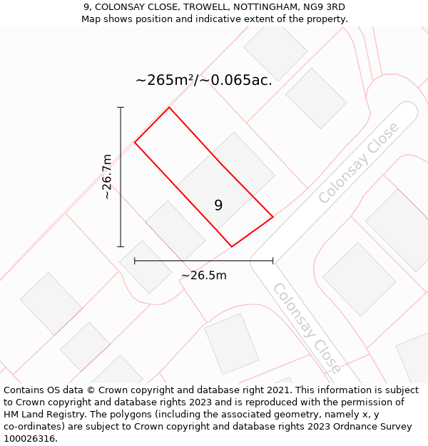 9, COLONSAY CLOSE, TROWELL, NOTTINGHAM, NG9 3RD: Plot and title map