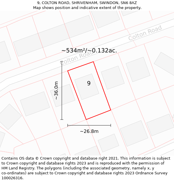 9, COLTON ROAD, SHRIVENHAM, SWINDON, SN6 8AZ: Plot and title map