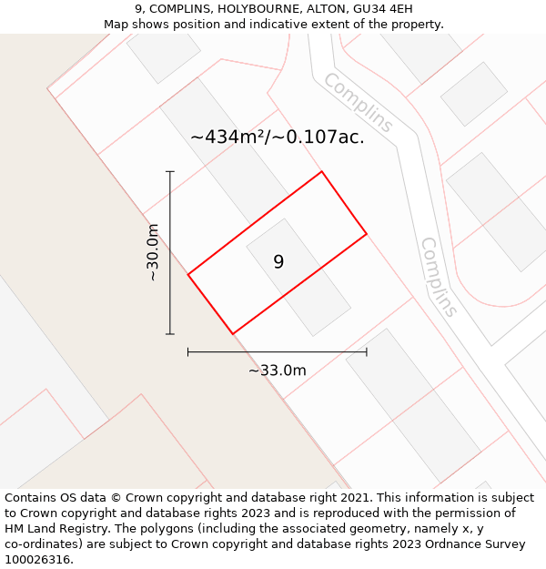 9, COMPLINS, HOLYBOURNE, ALTON, GU34 4EH: Plot and title map