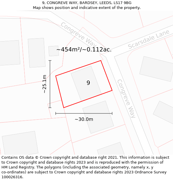 9, CONGREVE WAY, BARDSEY, LEEDS, LS17 9BG: Plot and title map