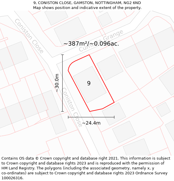 9, CONISTON CLOSE, GAMSTON, NOTTINGHAM, NG2 6ND: Plot and title map