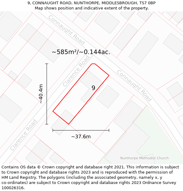 9, CONNAUGHT ROAD, NUNTHORPE, MIDDLESBROUGH, TS7 0BP: Plot and title map