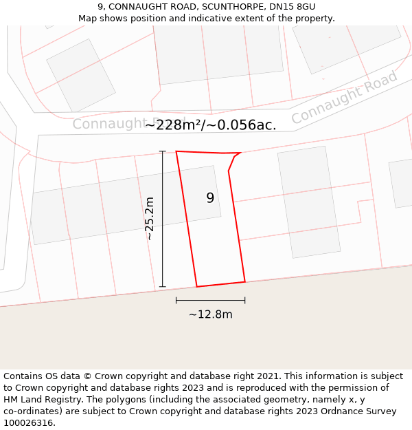 9, CONNAUGHT ROAD, SCUNTHORPE, DN15 8GU: Plot and title map