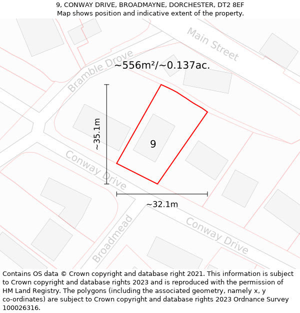 9, CONWAY DRIVE, BROADMAYNE, DORCHESTER, DT2 8EF: Plot and title map