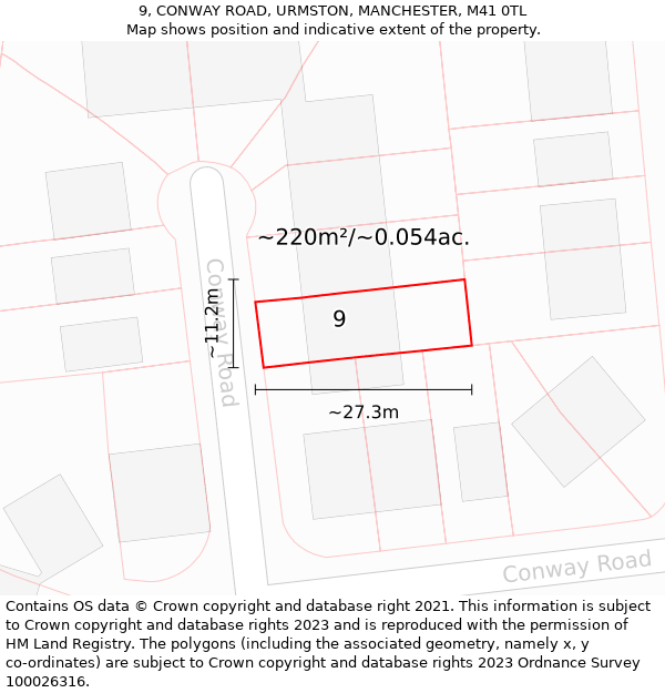 9, CONWAY ROAD, URMSTON, MANCHESTER, M41 0TL: Plot and title map