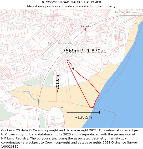 9, COOMBE ROAD, SALTASH, PL12 4ER: Plot and title map