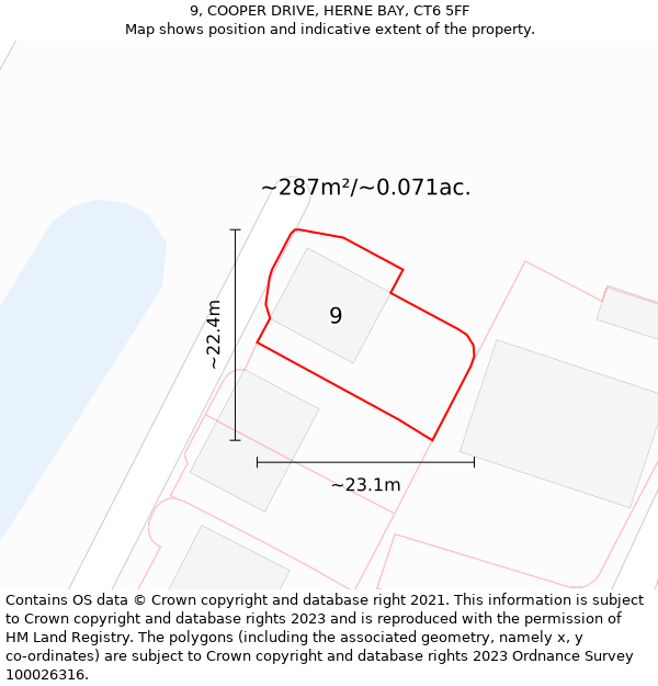 9, COOPER DRIVE, HERNE BAY, CT6 5FF: Plot and title map