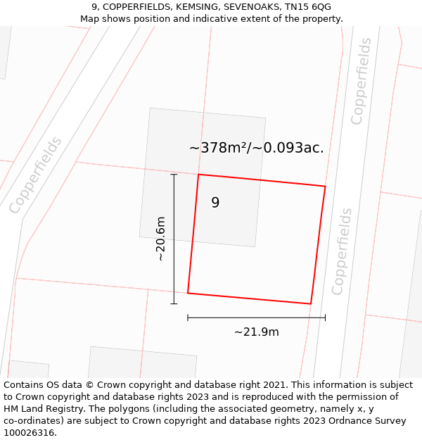 9, COPPERFIELDS, KEMSING, SEVENOAKS, TN15 6QG: Plot and title map