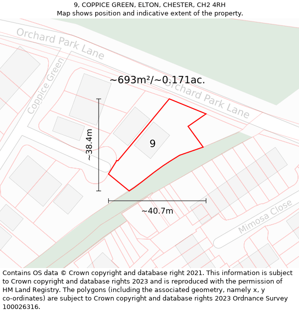 9, COPPICE GREEN, ELTON, CHESTER, CH2 4RH: Plot and title map