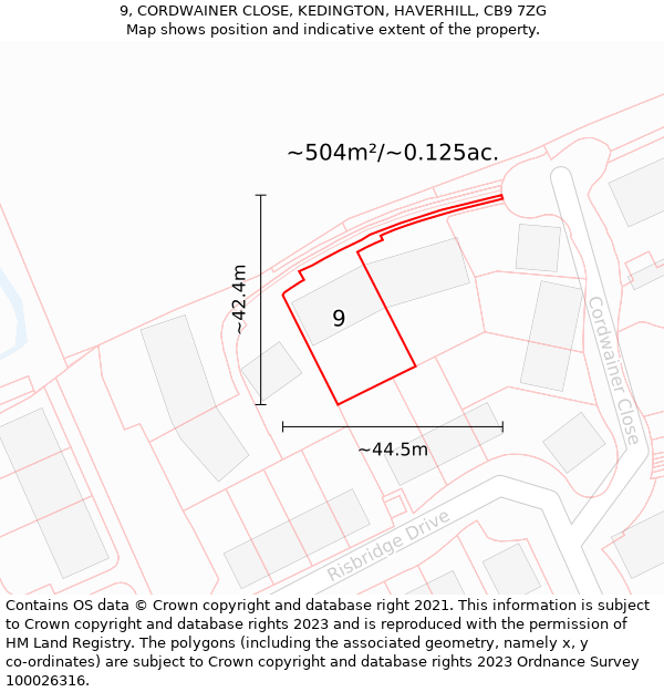 9, CORDWAINER CLOSE, KEDINGTON, HAVERHILL, CB9 7ZG: Plot and title map