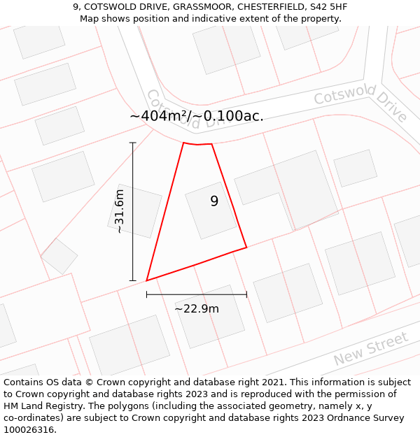 9, COTSWOLD DRIVE, GRASSMOOR, CHESTERFIELD, S42 5HF: Plot and title map