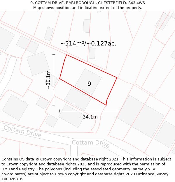 9, COTTAM DRIVE, BARLBOROUGH, CHESTERFIELD, S43 4WS: Plot and title map