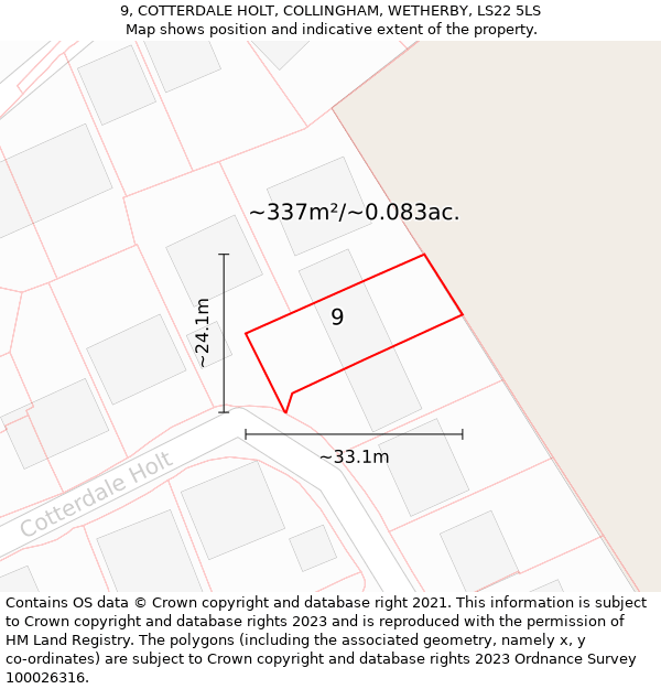 9, COTTERDALE HOLT, COLLINGHAM, WETHERBY, LS22 5LS: Plot and title map