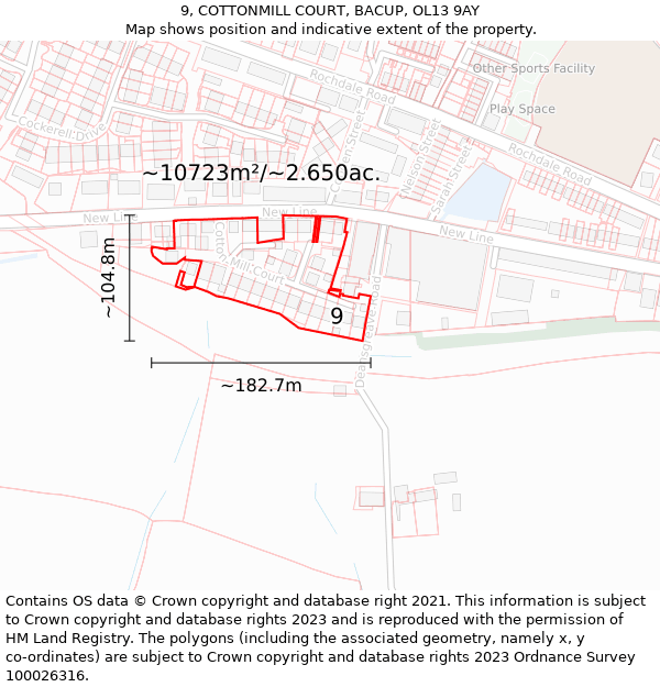 9, COTTONMILL COURT, BACUP, OL13 9AY: Plot and title map
