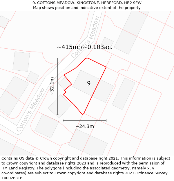 9, COTTONS MEADOW, KINGSTONE, HEREFORD, HR2 9EW: Plot and title map
