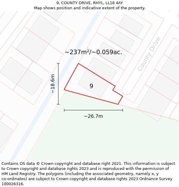9, COUNTY DRIVE, RHYL, LL18 4AY: Plot and title map