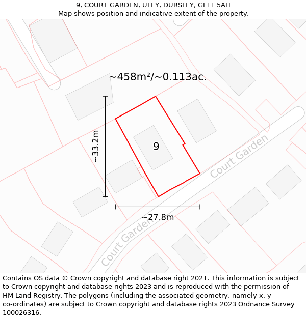 9, COURT GARDEN, ULEY, DURSLEY, GL11 5AH: Plot and title map