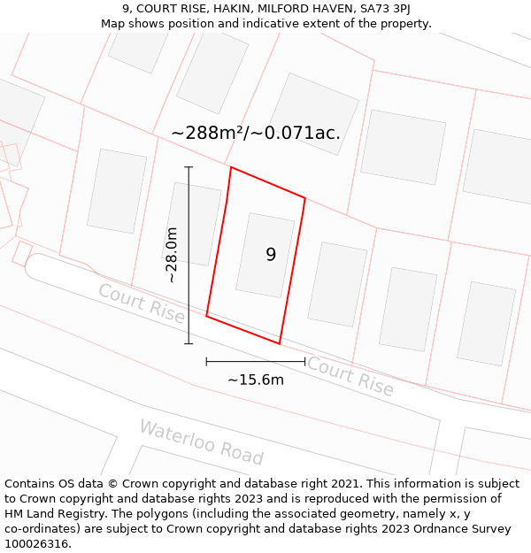 9, COURT RISE, HAKIN, MILFORD HAVEN, SA73 3PJ: Plot and title map