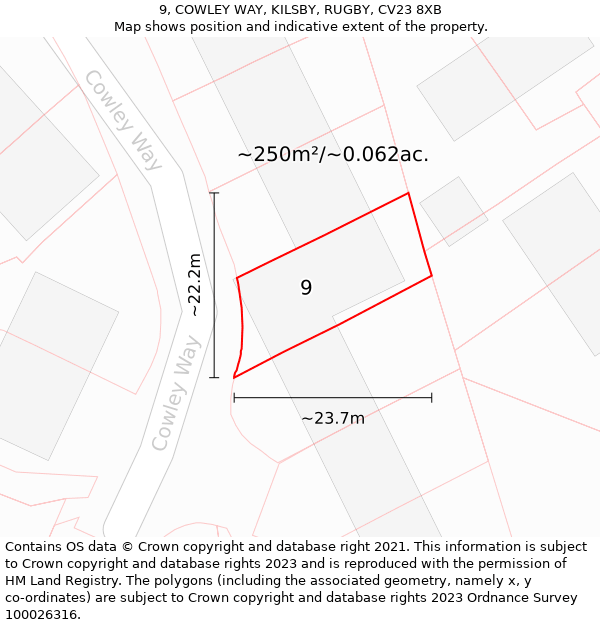 9, COWLEY WAY, KILSBY, RUGBY, CV23 8XB: Plot and title map