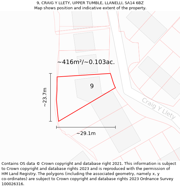 9, CRAIG Y LLETY, UPPER TUMBLE, LLANELLI, SA14 6BZ: Plot and title map