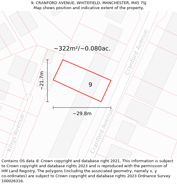 9, CRANFORD AVENUE, WHITEFIELD, MANCHESTER, M45 7SJ: Plot and title map