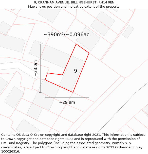 9, CRANHAM AVENUE, BILLINGSHURST, RH14 9EN: Plot and title map