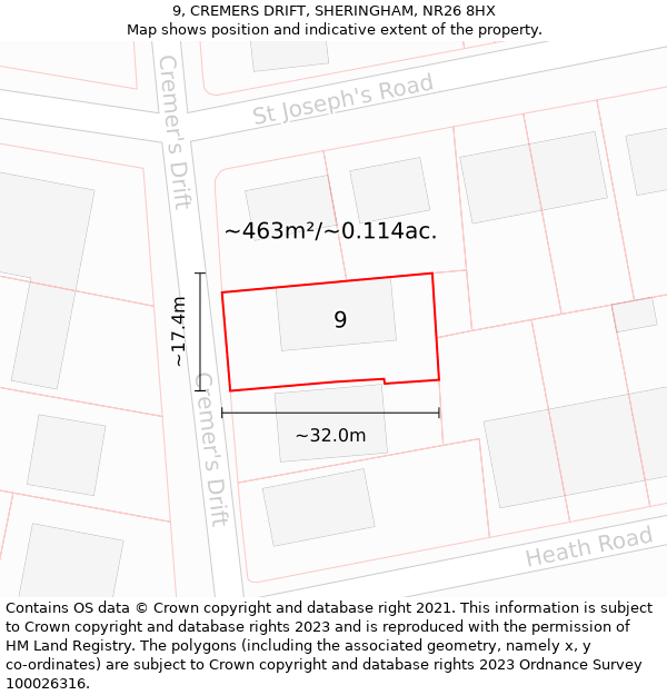 9, CREMERS DRIFT, SHERINGHAM, NR26 8HX: Plot and title map