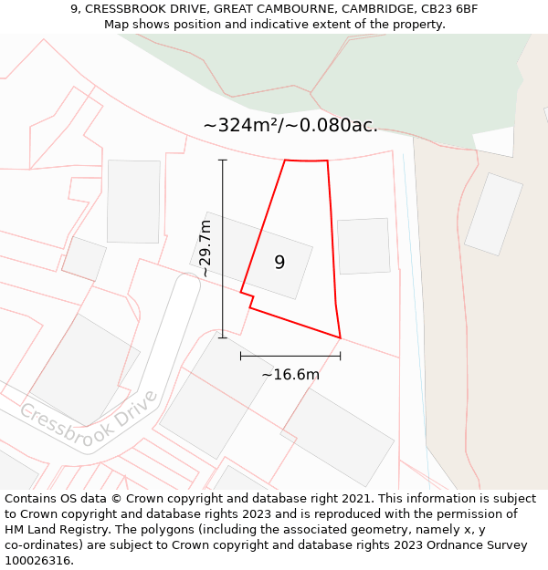 9, CRESSBROOK DRIVE, GREAT CAMBOURNE, CAMBRIDGE, CB23 6BF: Plot and title map