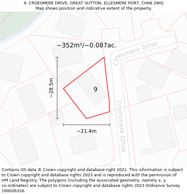 9, CROESMERE DRIVE, GREAT SUTTON, ELLESMERE PORT, CH66 2WQ: Plot and title map