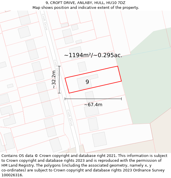 9, CROFT DRIVE, ANLABY, HULL, HU10 7DZ: Plot and title map