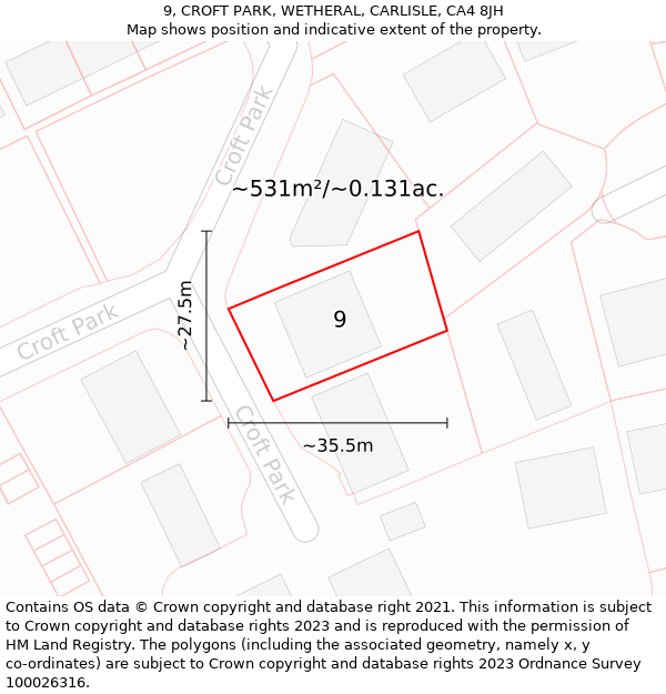 9, CROFT PARK, WETHERAL, CARLISLE, CA4 8JH: Plot and title map