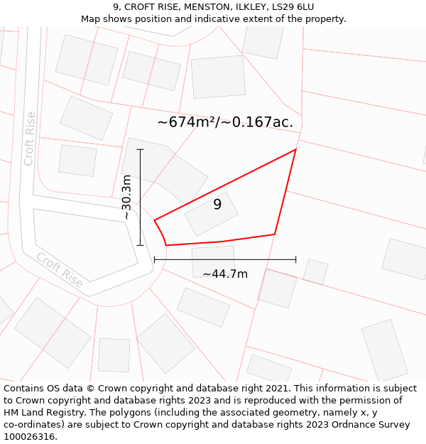 9, CROFT RISE, MENSTON, ILKLEY, LS29 6LU: Plot and title map