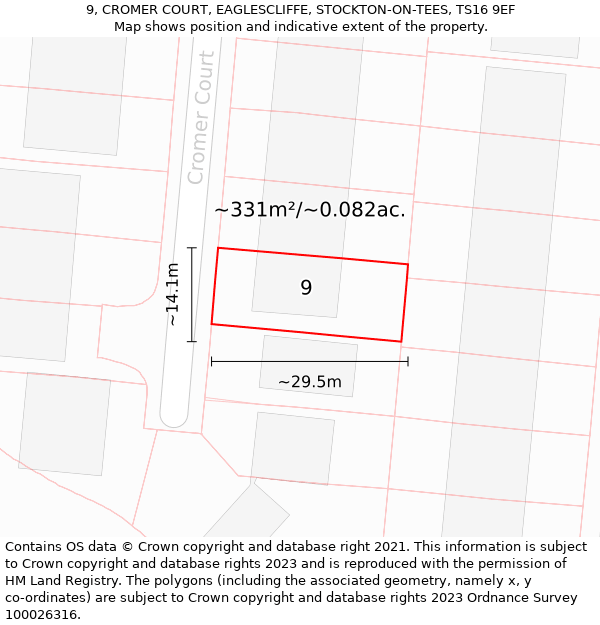 9, CROMER COURT, EAGLESCLIFFE, STOCKTON-ON-TEES, TS16 9EF: Plot and title map