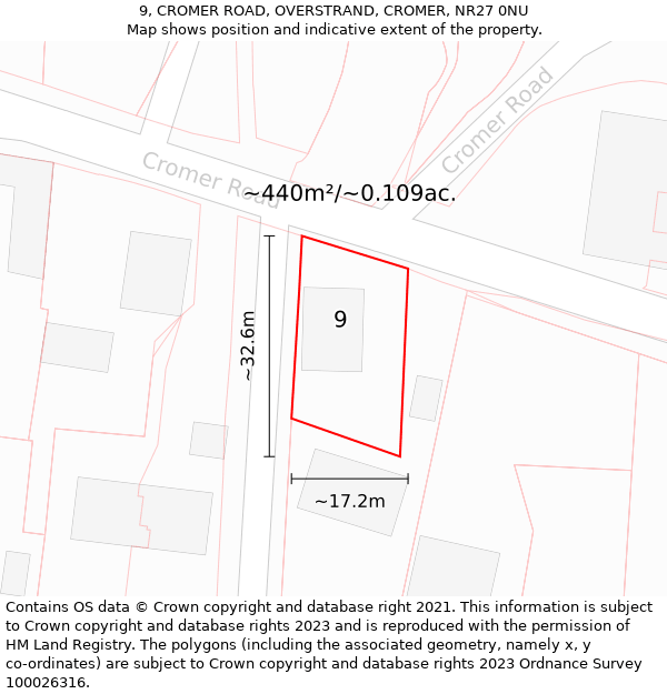 9, CROMER ROAD, OVERSTRAND, CROMER, NR27 0NU: Plot and title map