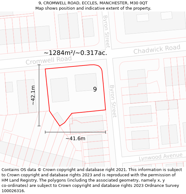 9, CROMWELL ROAD, ECCLES, MANCHESTER, M30 0QT: Plot and title map