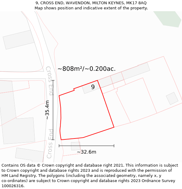 9, CROSS END, WAVENDON, MILTON KEYNES, MK17 8AQ: Plot and title map