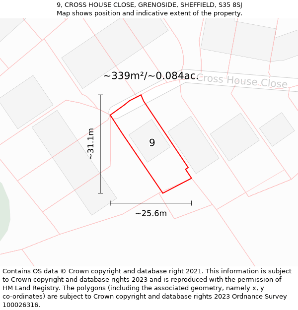 9, CROSS HOUSE CLOSE, GRENOSIDE, SHEFFIELD, S35 8SJ: Plot and title map