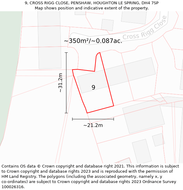 9, CROSS RIGG CLOSE, PENSHAW, HOUGHTON LE SPRING, DH4 7SP: Plot and title map