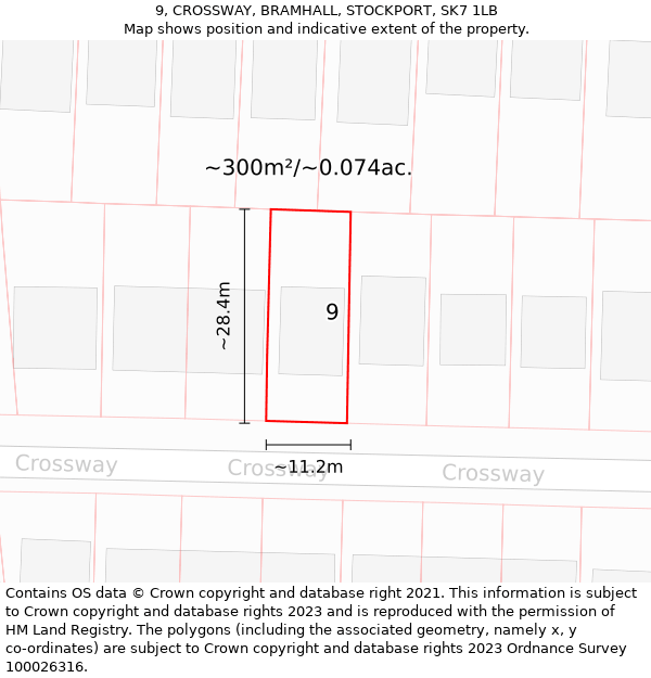 9, CROSSWAY, BRAMHALL, STOCKPORT, SK7 1LB: Plot and title map