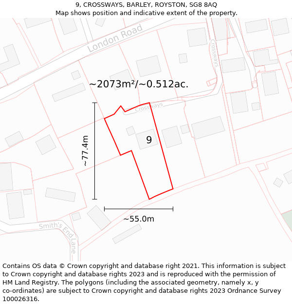 9, CROSSWAYS, BARLEY, ROYSTON, SG8 8AQ: Plot and title map