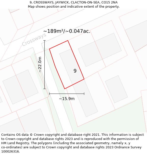 9, CROSSWAYS, JAYWICK, CLACTON-ON-SEA, CO15 2NA: Plot and title map