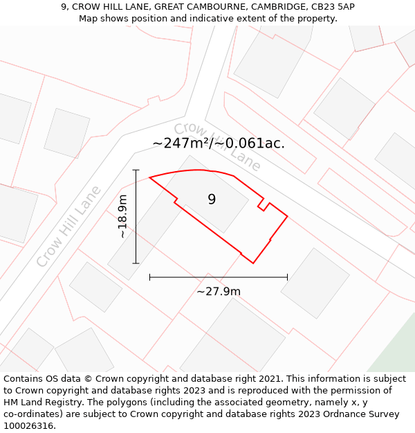 9, CROW HILL LANE, GREAT CAMBOURNE, CAMBRIDGE, CB23 5AP: Plot and title map