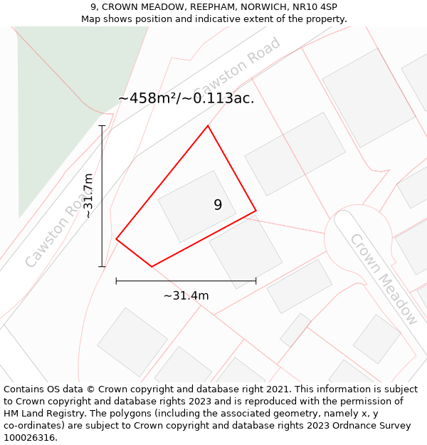 9, CROWN MEADOW, REEPHAM, NORWICH, NR10 4SP: Plot and title map