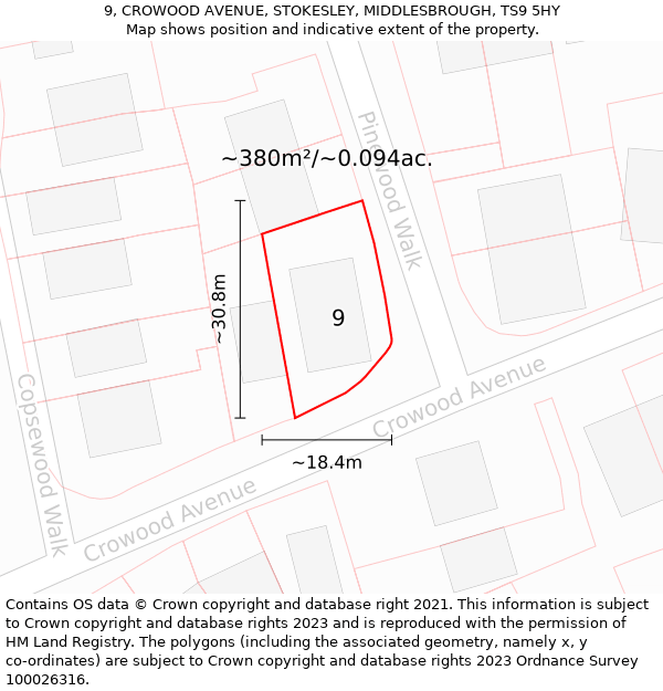 9, CROWOOD AVENUE, STOKESLEY, MIDDLESBROUGH, TS9 5HY: Plot and title map