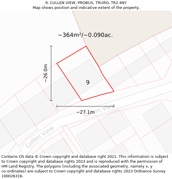 9, CULLEN VIEW, PROBUS, TRURO, TR2 4NY: Plot and title map