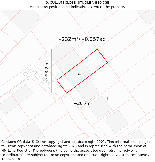 9, CULLUM CLOSE, STUDLEY, B80 7GE: Plot and title map