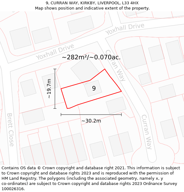 9, CURRAN WAY, KIRKBY, LIVERPOOL, L33 4HX: Plot and title map