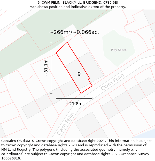 9, CWM FELIN, BLACKMILL, BRIDGEND, CF35 6EJ: Plot and title map